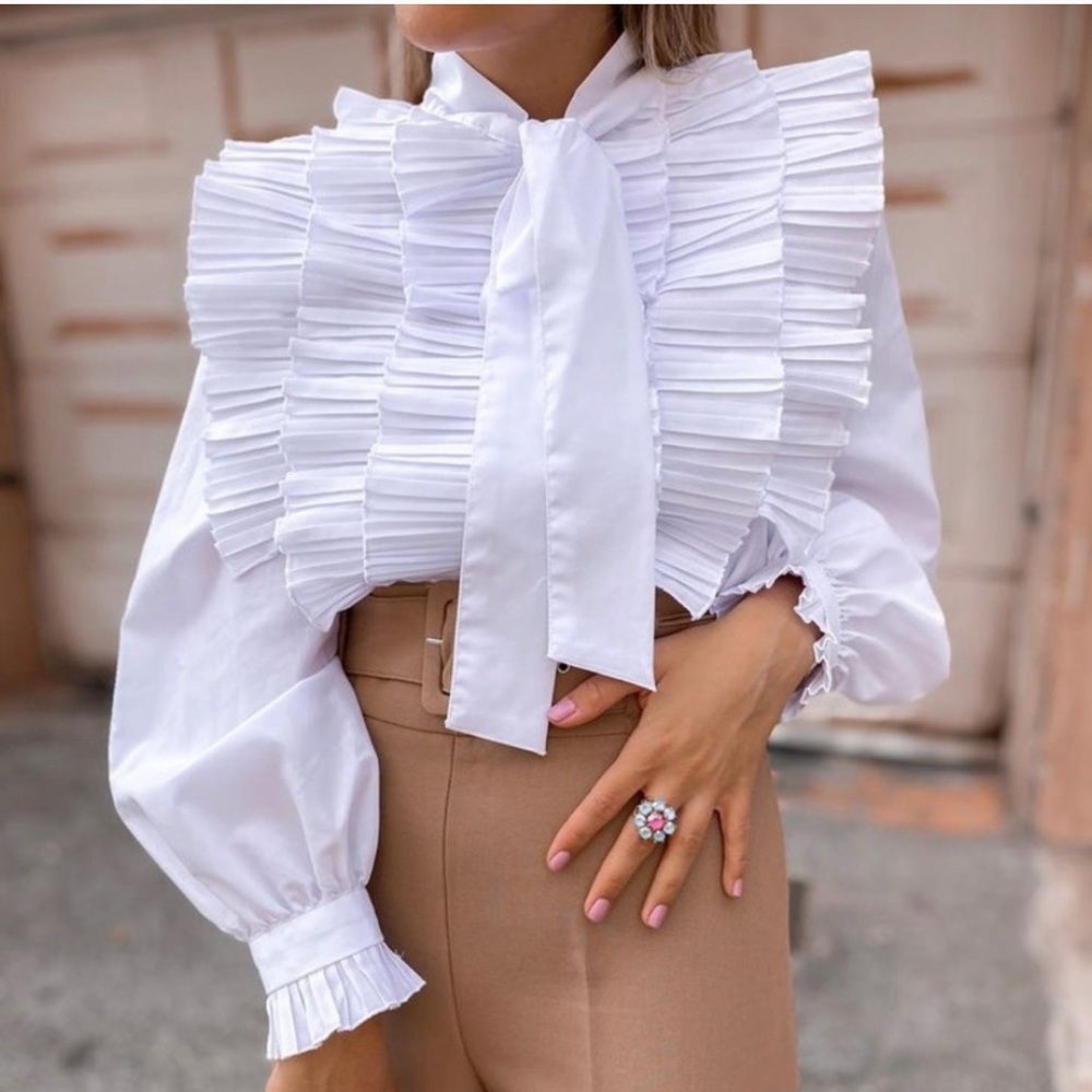 NWT ZARA Poplin Bow Shirt M Blogger’s Favorite - Picture 3 of 7
